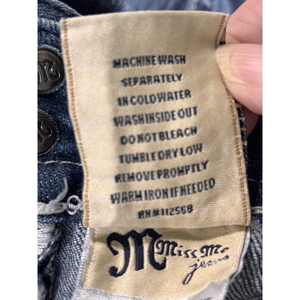 Women's Miss Me Bootcut Jeans Size 28 Dark Blue Distressed 33 Inseam Cowgirl - Picture 6 of 12